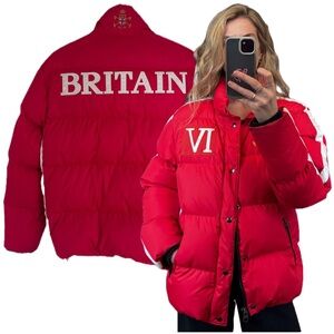 Polo Ralph Lauren RL Britain Snow Ski Cup IV Red White Stripe Down Puffer Jacket